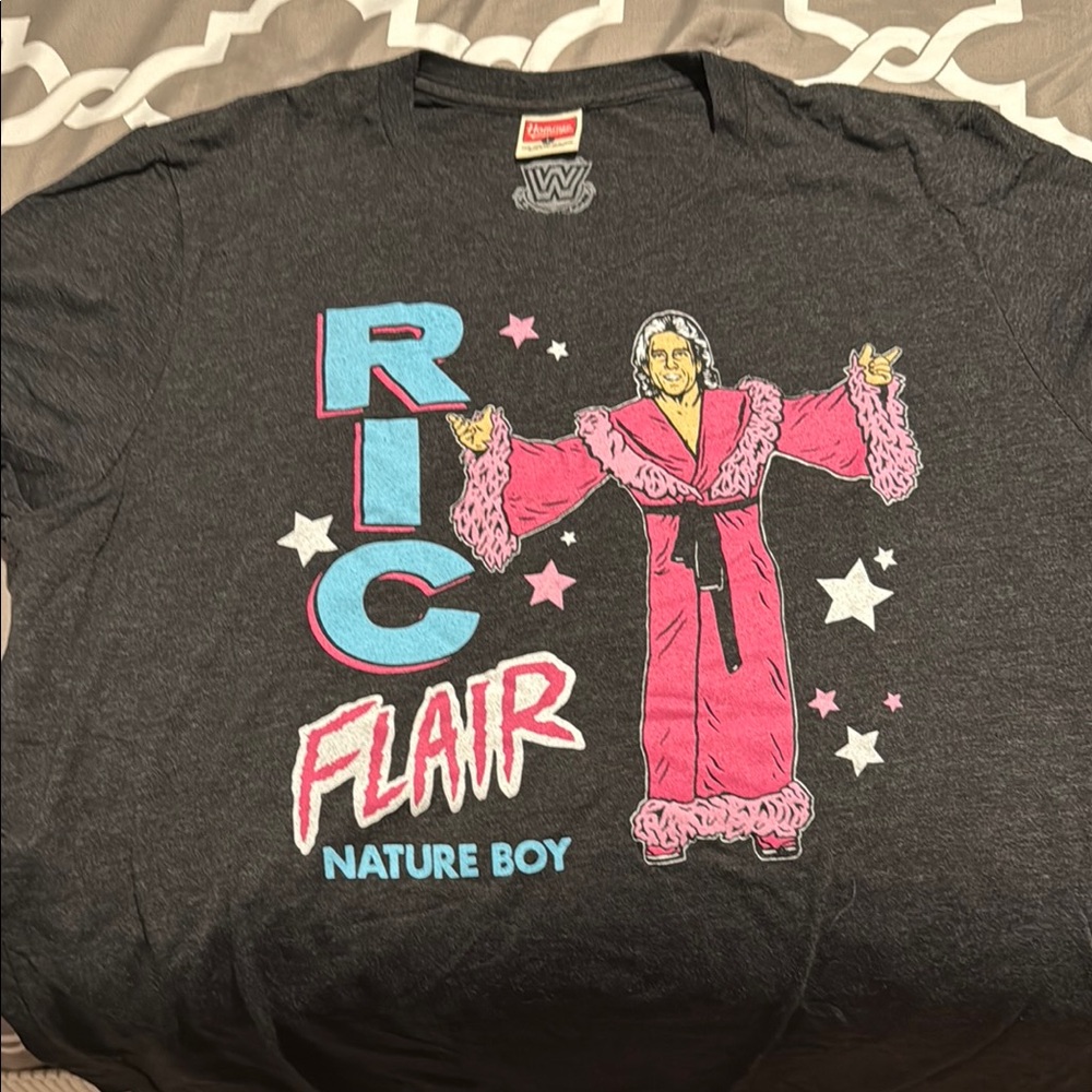 Homage WWE Ric Flair Nature Boy T-Shirt - Gray with Pink and Blue